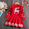 Xmas Barn Höst Vinter Toddler Baby Girls Crochet Christmas Xmas Deer Sweater Knit Dress + Hairband Outfits Conjuntos de Menina G1026