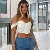 Summer In Europe And America A Word Shoulder Gauze Pure Color Sexy Strapless Short Jacket That Show Hilum Women's T-Shirt