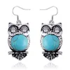 Hibou de nuit pour femmes argent tibétain turquoise boucles d'oreilles collier ensemble DMTQS016 cadeau de mode style national femmes bijoux à bricoler soi-même ensembles