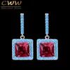 Mode turkisk ljusblå och röd cz kristall elegant fyrkantig droppe dangle örhängen för kvinnor cz119 210714