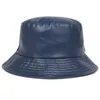 2020 New Bucket Hat Faux Leather Bucket Bonés Pu Algodão Sólido Moda Masculina e Feminina Bucket Cap Panamá Pescador Caps