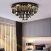 Éclairage de lustre rond en cristal gris moderne pour la décoration de chambre à coucher de salon