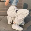 Rahat İpli Yüksek Bel Sweatpants Joggers Kadın Streetwear Sıcak Gevşek Pantolon Harajuku Beyaz Pantolon Femme Siyah Capris 210415