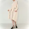 [EAM] Women Apricot Contrast Color Big Size Long Dress Half Stand Collar Long Sleeve Fashion Spring Autumn 1DD517604 21512