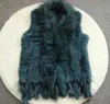 Harppihop Free womens natural real rabbit fur vest with raccoon collar waistcoat/jackets rex knitted winte 211220