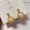 Coreano Pérola Natural Big 14K Gold Zircon Brincos Mulheres Partido Presentes Brincos Fashion Jewelry 2021