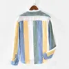 1931 남자 봄 패션 일본 스타일 순수 린넨 고품질 다채로운 스트라이프 염색 긴 소매 셔츠 남성 미니멀리즘 레저 210626