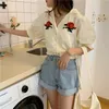 Comelsexy Dames Chique Blouse Floral Femme Gentle Short Shirts Office Lady High Taille Streetwear Summer Tops 210515