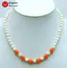 Qingmos trendiga naturliga pärlkorgare kvinnor halsband med 8 mm svarta agater 6-7 mm vit 17 "fina smycken-nec5832