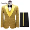 Gwenhwyfar Gold Gold Jacquard Uomini Tuxedo per la festa di nozze Vestito da sposa 2021One Blazer Blazer Gilet Vest Vest Linea Sul pantaloni X0909