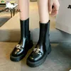 LAZYSEAL Matal Zincir Tasarım Kadın Çizmeler Elastik Bant Platformu Chelsea Boot 5 cm Kauçuk Kalın Alt Tıknaz Goth Sonbahar Kadın Ayakkabı Y0914