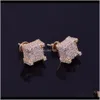 Stud 10x10mm Mens Zircon Earring Hip Hop Style Copper Material Iced Bling CZ Square ￶rh￤ngen skruvback Fashion Jewelry SIC95 KJVG5