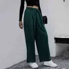 Streetwear 전체 길이 느슨한 바지 여성 가을 ​​여성 캐주얼 그린 슬림 피트 넓은 다리 허리 210508