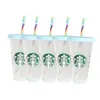 Reusable Starbucks Tumbler Color changing Confetti Cold cup Rainbow straw with Lid Plastic Cup ULIFE