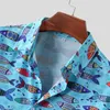 Старинные печатные хип-хоп Hawaiian рубашка мужчины уличная одежда мода с короткими рукавами рубашки лоскутное отверстие поворотный воротник ключа блузка 2021 мужская касуа