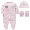 Baby Boys Rompers Royal Crown Prince Kläder Satser Nyfödda Tjej Jumpsuits + Cap + Handskar 3st Set Spädbarn One-steps Footies Total Pyjamas Velour