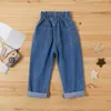 Sommer Herbst Baby/Kleinkind Fronttasche Design Highwaist Jeans Böden für Baby Jungen und Mädchen Kinder Kleidung 210528