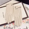 Five Fingers Gloves Leather Sheepskin Ladies Women Warm Plus Velvet Buttons Multi-color