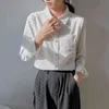 Elegant Formal White Women's Blouse One Pocket Office Ladies Shirts Long Sleeve Single Breasted Chiffon Tops Spring 210428