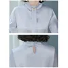 Otoño coreano manga larga con lentejuelas arco satinado blusa suelta seda brillante gasa jersey camisa de fondo túnica de mujer 10883 210508