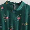 Grünes Blumendruck-Minikleid für Damen, Frühling, Stehkragen, Puffärmel, lässig, Frau, Rüschen, Vintage 210519