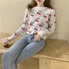 Women's Sweaters Lucyever Sweet Cherry Knitted Sweater Women Fashion O-neck Long Sleeve Black Woman 2021 Winter Casual Pullover Ladies1