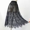 Women Sexy Mesh Lace Transparent Long Tulle Skirt Korean Fashion Summer Ladies Elastic High Waist Black White Beach Midi Skirt 210619