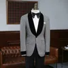 Houndstooth Męskie garnitury z czarnymi spodniami 2 szt. Czekaj męski moda ślub smokingowy szal klapy Slim Fit Groomsmen Costume 2021 x0909