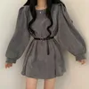 Vestidos casuales vestido de manga farol de talla grande Mini largo Otoño Invierno mujer Vintage Lolita negro marrón fiesta para mujer 2021