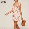 Vintage Floral Boho Vestido Amarelo Mulheres Verão Sexy Ruffles Chiffon Praia Casual Mini Vestidos 210521