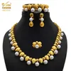 Perle africaine ensemble bijoux mariée brésilien indien collier anneaux Costume fête plaqué or femmes Dubai ensemble de bijoux pour mariage H1022