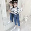 Teen Girls Odzież Dot Bluzka + Kombinezon Ubrania Casual Styl Dres Dres Wiosny Jesień Childrens 210527