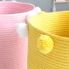 Laundry Bags New Large Woven Cotton Rope Storage Basket Baby Hamper Storage Bin Baskets for Organize Toy Diaper Home Decor-Pink