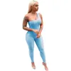 Frauen Jumpsuits Sommer Sexy Backless Strampler Damen Mid Taille Sleeveless Overall Weibliche dünne Hüftlift Sport Strampler LX