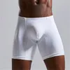 Hommes Boxer sous-vêtements couleur unie longue jambe respirant Nylon hommes sous-vêtements en soie de glace pour la maison mâle Sexy culotte homme caleçon