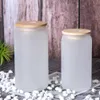 12 oz sublimering glas mason kopp frost klar öl kan glas tumbler med bambu lock