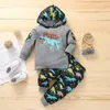 2pc Toddler Baby Boy Letter Dinosaur Hoodie Sweatshirt Top+pants Outfits Set Infant Newborn Clothes Autumn Winter Tracksuit Suit G1023