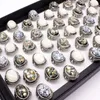 Partihandel Vintage Band Ringar 36pieces Mix Size Colors Trendy Silver Color Punk Big Antique Stone Ring Män Smycken Mode