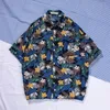 Verão Hong Kong Estilo Casual Camisa Fina Floral Impressão Digital Beach Solta Masculina Sleeved