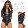 Schwarzer Netz-Langarm-Body aus Kunstleder mit Reißverschluss für Damen, Übergröße 4XL, PU-Körper, feminin, sexy Clubwear, Party, PVC-Bodys, Damen-Overalls