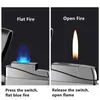 2022 New Windproof Lighter Flat Flame Torch Cigarette Gas Lighter Jet Metal Butane Refill Lady Smoking Lighter Open Fire Gadgets