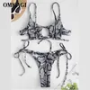 Omkagi Bikini Snakeskin Swimwear Sprzedaż Kobiety Swimsuit Lato Push Up Set Beach Nosić Biquini Kobieta 210712