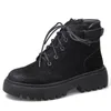 Boots 2021 Winter Winter Dames mode veterhasp HASP low-hak ronde teen vierkant hiel side-pull pu botas mujer mujer