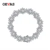 オヴァス100％925スターリングシルバー輝くフルハイカーボンダイヤモンド花ブレスレットの女性のウェディングパーティーブライダルファインジュエリー