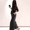 Wide Leg Jumpsuit Overalls Long Trousers Fashion Women Striped Office Lady Elegant With Belt 210514