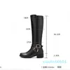Plush Blcak Brązowy Buty Kobiet Klamra Niski Chunky Heel Midd Calf High Długi Knight Boots Female Botas Plus Size V6VR #