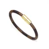 21CM Men Women Bracelet Fashion Stripe Magnetic Buckle Leather Bangle Unisex Jewelry Accessories