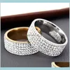 Band Jewelry Drop Delivery 2021 Fashion Stainless Steel 5 Rows Gold Color Crystal Ring Wedding Rings For Women Men Jelwery Accessories M7J6N