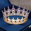 Gold Purple Queen King Bridal Crown For Women Headdress Prom Pageant Wedding Tiaras and Crowns Hair Smycken Tillbehör 210616