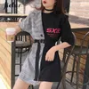 Jielur Patchwork Magliette da donna Fake Two Pieces Sashes Novità Vintage High Street Tee Donna Hit Color Grace Simple Tops Femme 210623